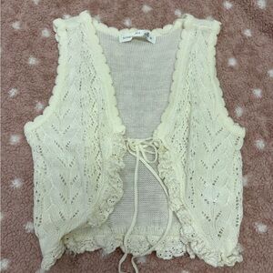 Altar'd State Cream Knit Vest with Scalloped Edge